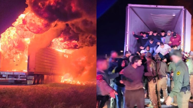 Tráiler en llamas destapa presunto caso de tráfico humano