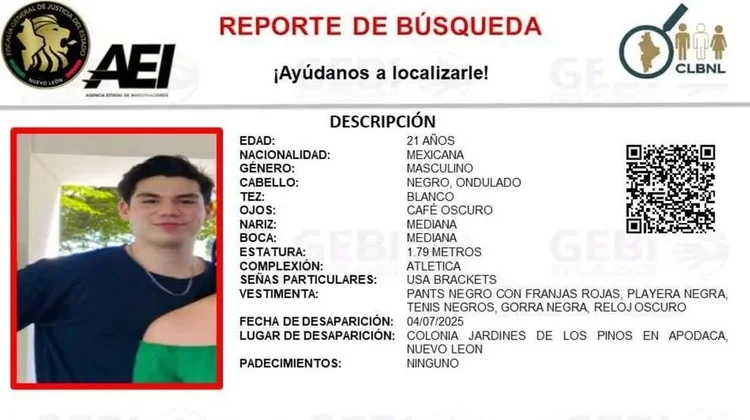 Buscan a joven de 21 años desaparecido en Apodaca
