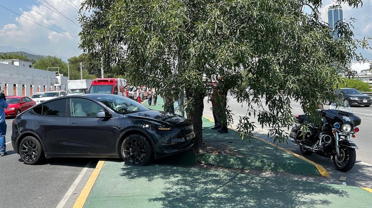 Choca conductora Tesla contra árbol en Morones Prieto