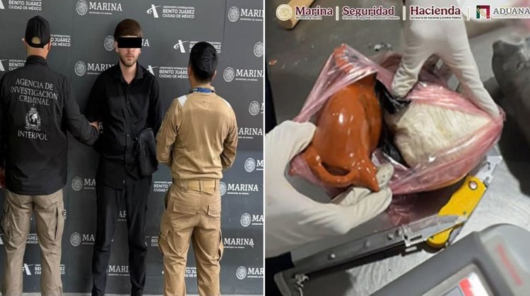 Hallan más de ocho kilos de cocaína oculta en artesanías en AICM