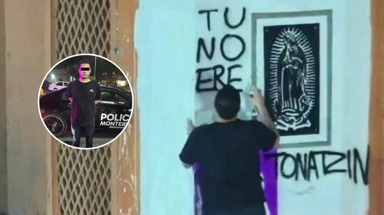 Video: Hombre realiza grafiti en barda de negocio en Monterrey
