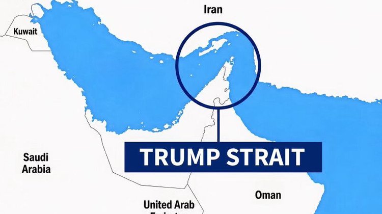 EUA publica un mapa con el "estrecho Trump" frente a Irán