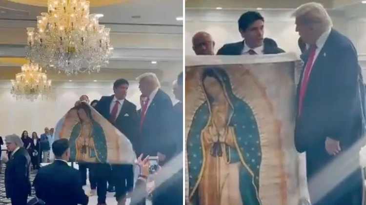 Regala Verástegui pintura de la Virgen de Guadalupe a Trump