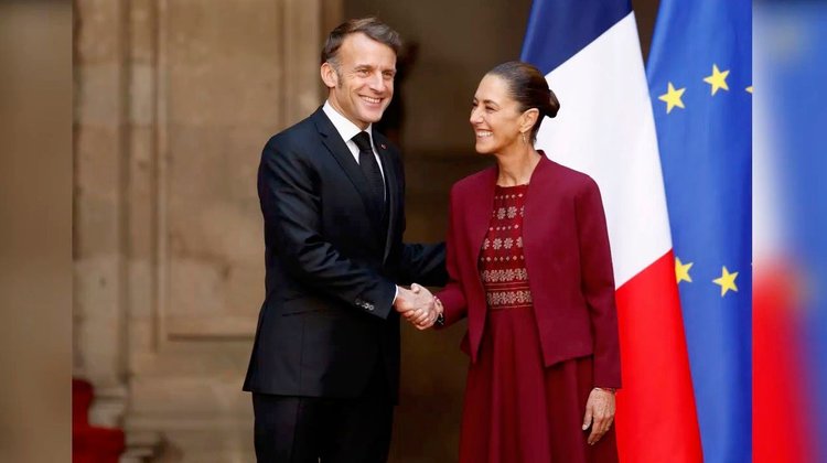 Sheinbaum recibe a Macron en Palacio Nacional