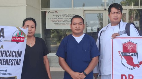 Protestan por falta de derechos laborales en IMSS-Bienestar