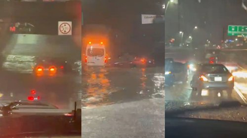 Fuertes lluvias dejan a automovilistas varados en desniveles