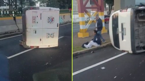 Vuelcan dos combis en Periférico Norte, en Tepotzotlán