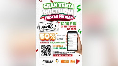 Anuncian venta nocturna con 50% de descuento en control vehicular