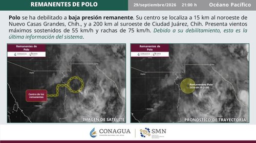 Polo se debilita a baja presión sobre Chihuahua