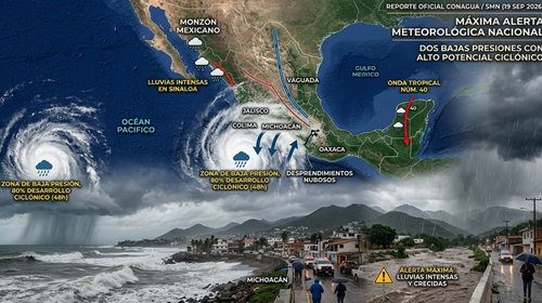 Acechan dos zonas de baja presión con potencial ciclónico
