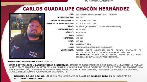 Emiten ficha de búsqueda por Carlos Guadalupe Chacón Hernández