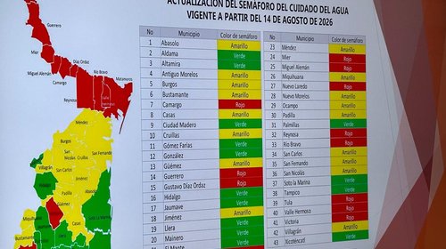12 municipios en color rojo del semáforo del agua en Tamaulipas