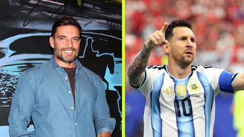 Julián Gil le entrega estampa de la Virgen a Lionel Messi