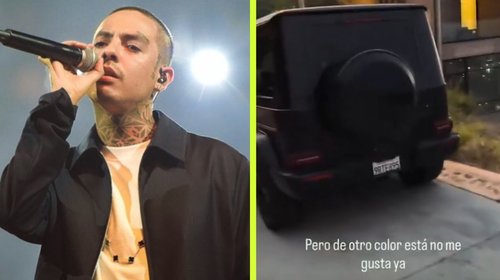 Natanael Cano lanza piedra contra su camioneta de lujo