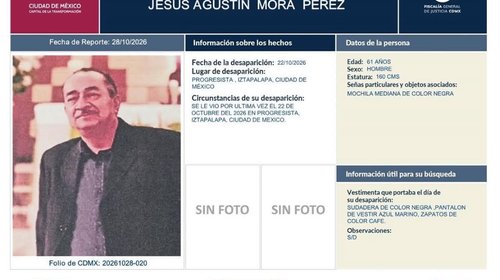 Emiten ficha de búsqueda por hombre desaparecido en CDMX